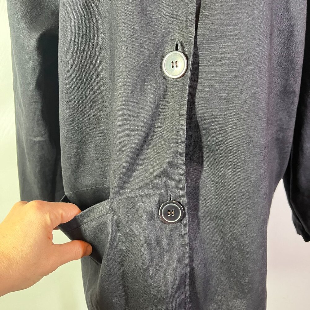 David Dart Size S Button-Front Black Linen Jacket… - image 3